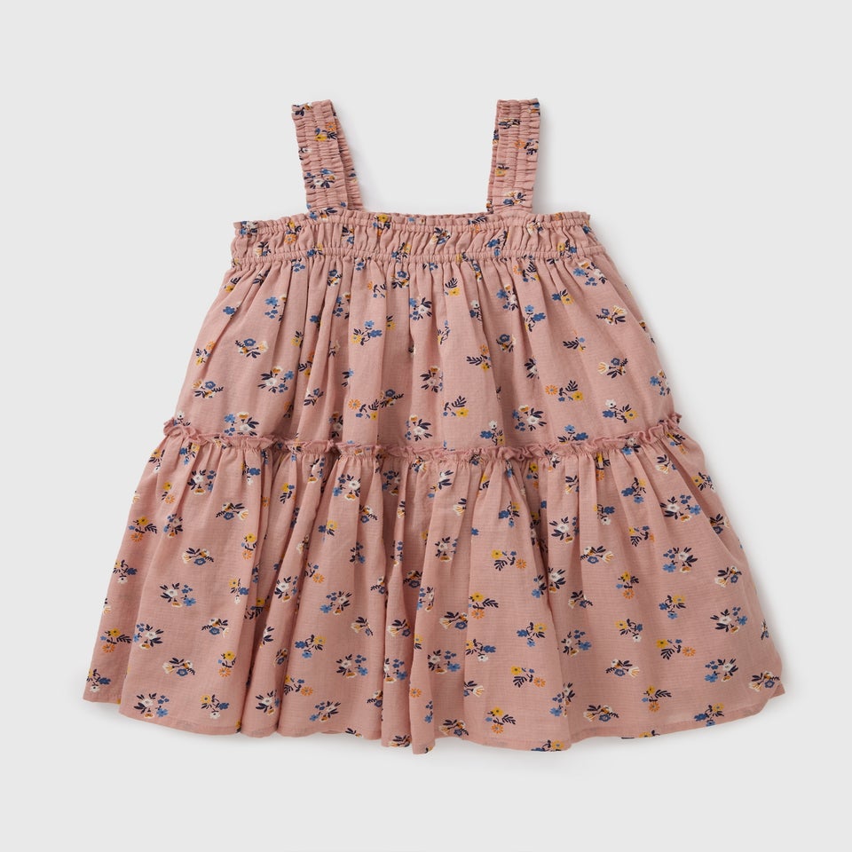 Girls Pink Floral Tiered Dress (1-7yrs)