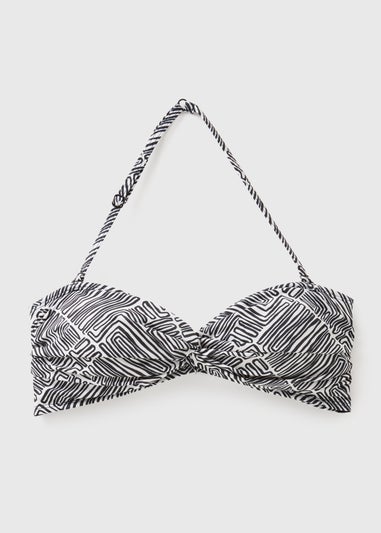 Black Mono Pattern Twist Bikini Top