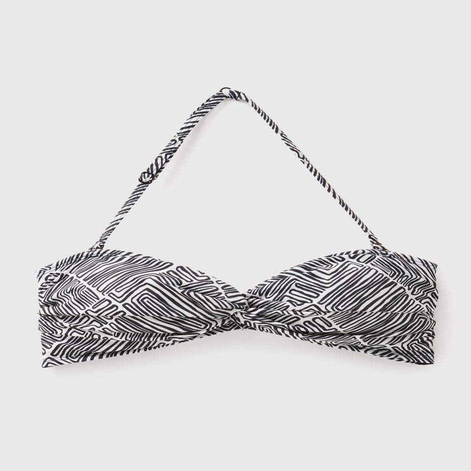 Black Mono Pattern Twist Bikini Top
