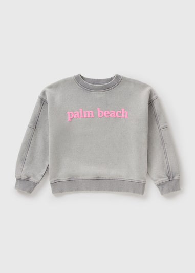 Girls Grey Acid Wash Palm Beach Sweatshirt (7-15yrs)
