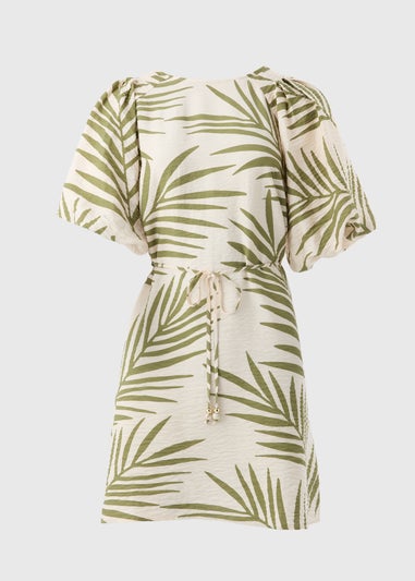 Et Vous Ivory Leaf Print Puff Sleeve Mini Dress
