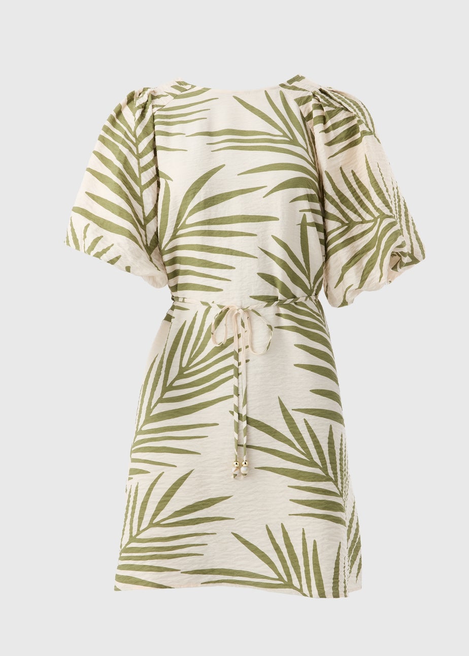 Et Vous Ivory Leaf Print Puff Sleeve Mini Dress