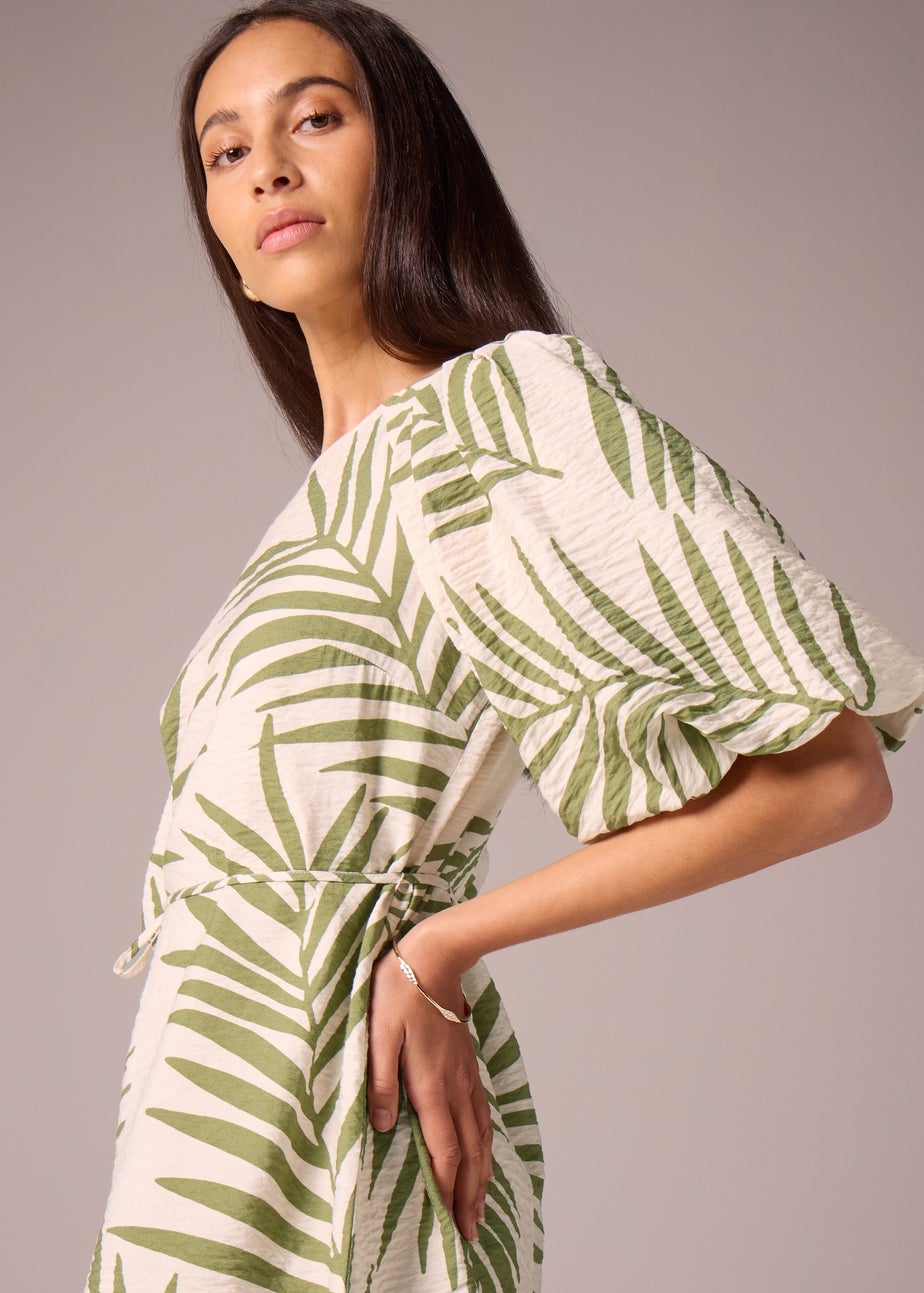 Et Vous Ivory Leaf Print Puff Sleeve Mini Dress