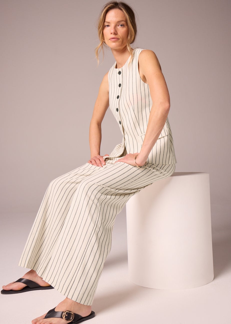 Et Vous Ivory Striped Linen Blend Wide Leg Trousers