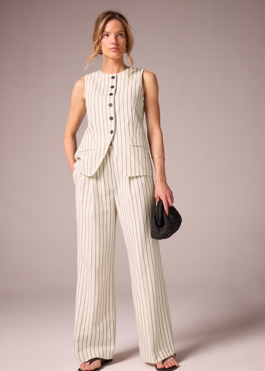 Et Vous Ivory Striped Linen Blend Wide Leg Trousers