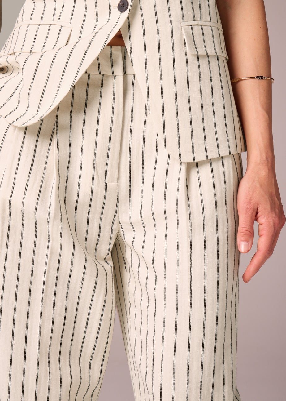 Et Vous Ivory Striped Linen Blend Wide Leg Trousers