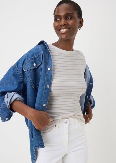 Oatmeal Stripe Fitted T-Shirt