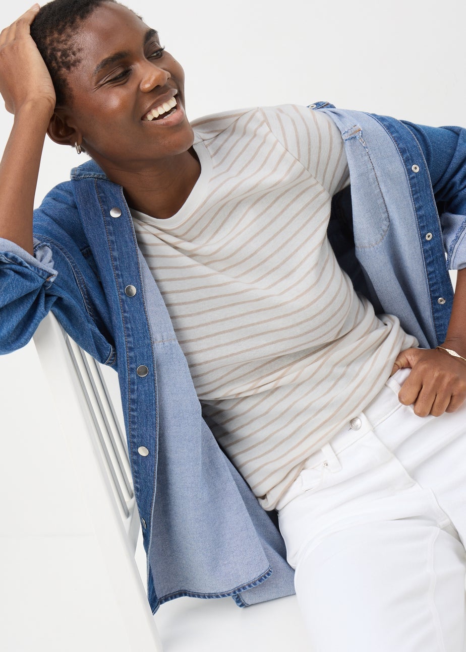 Oatmeal Stripe Fitted T-Shirt