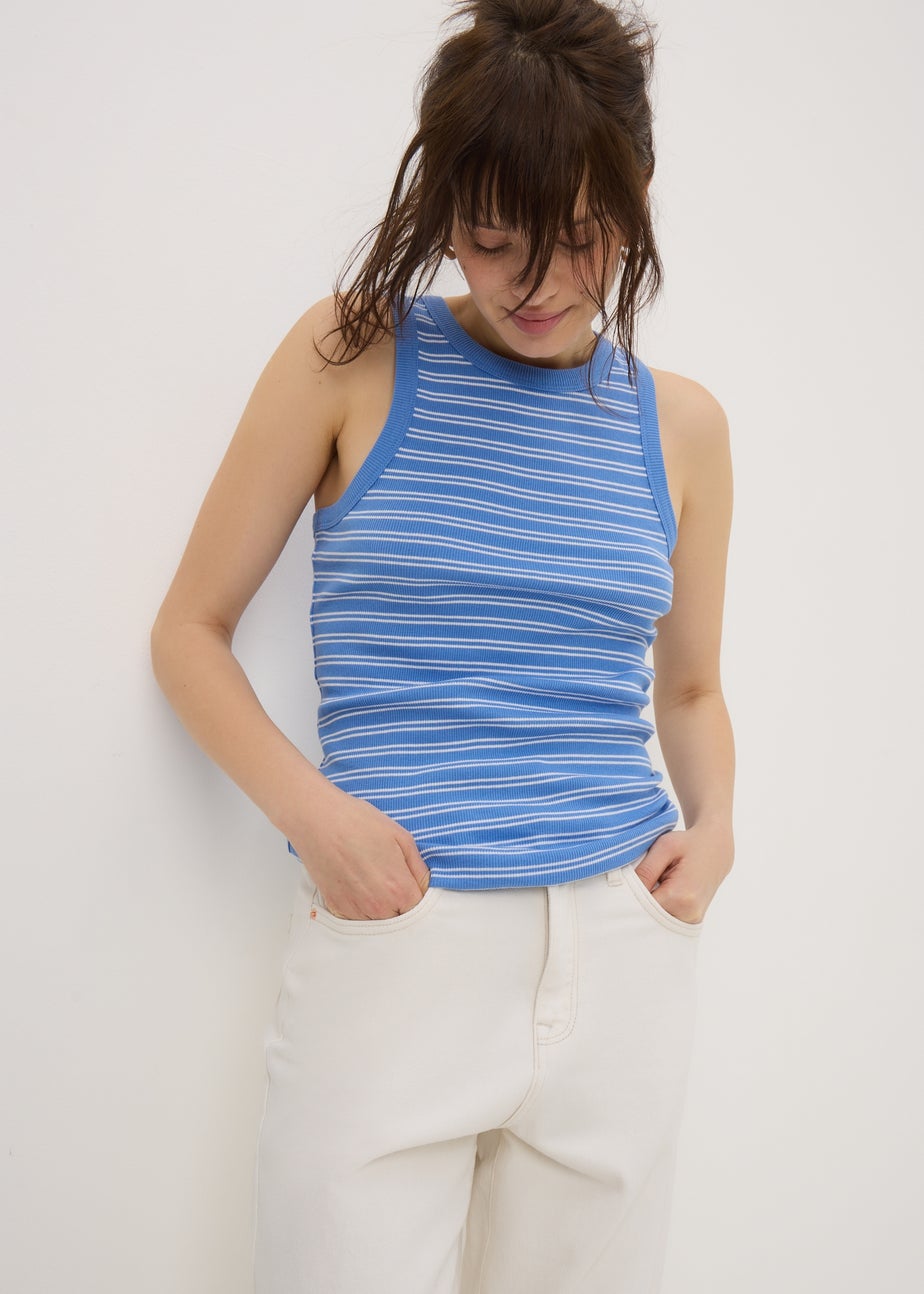 Blue Stripe High Neck Vest Top