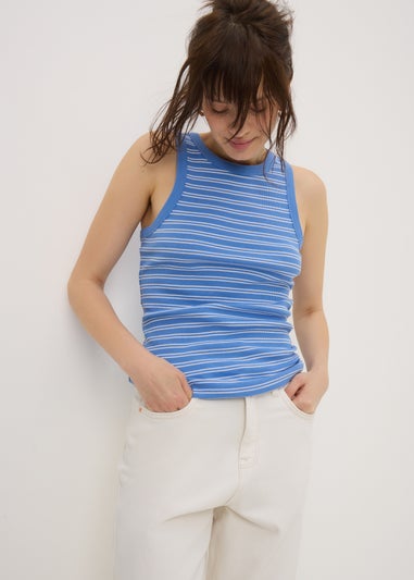 Blue Stripe High Neck Vest Top