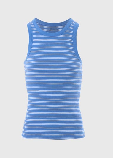 Blue Stripe High Neck Vest Top
