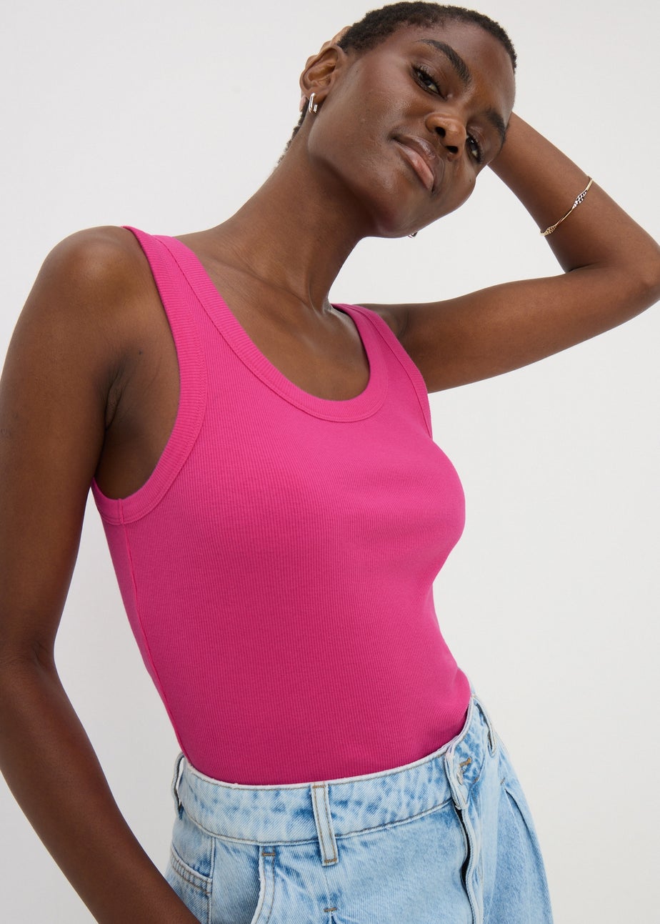 Pink Ribbed Scoop Neck Vest