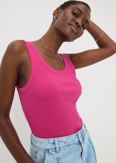 Pink Ribbed Scoop Neck Vest