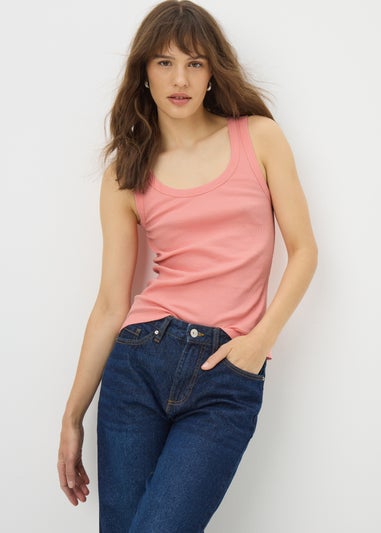 Peach Ribbed Scoop Neck Vest Top