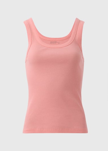 Peach Ribbed Scoop Neck Vest Top
