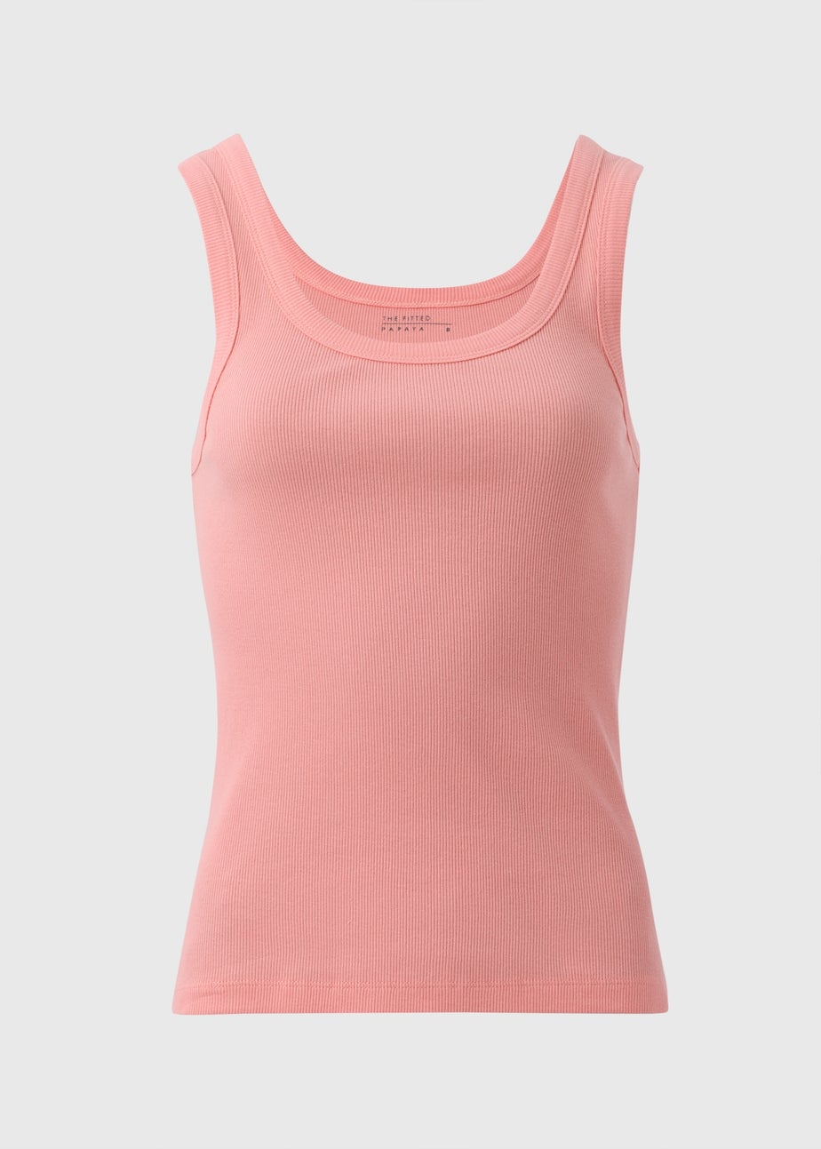 Peach Ribbed Scoop Neck Vest Top
