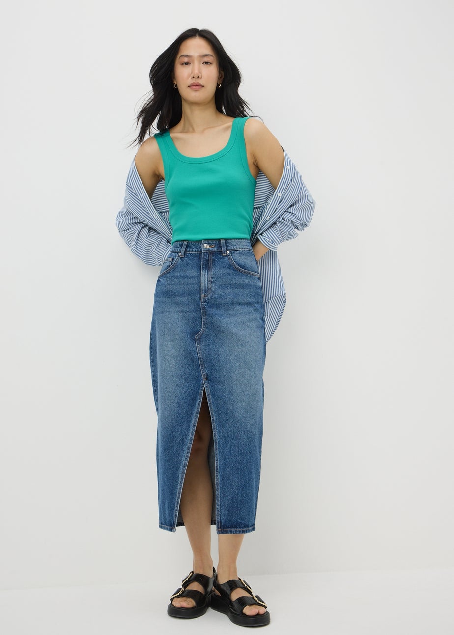 Green Ribbed Scoop Neck Vest Top