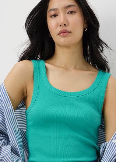Green Ribbed Scoop Neck Vest Top