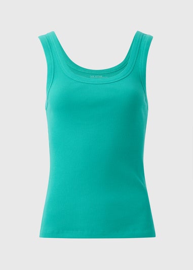 Green Ribbed Scoop Neck Vest Top