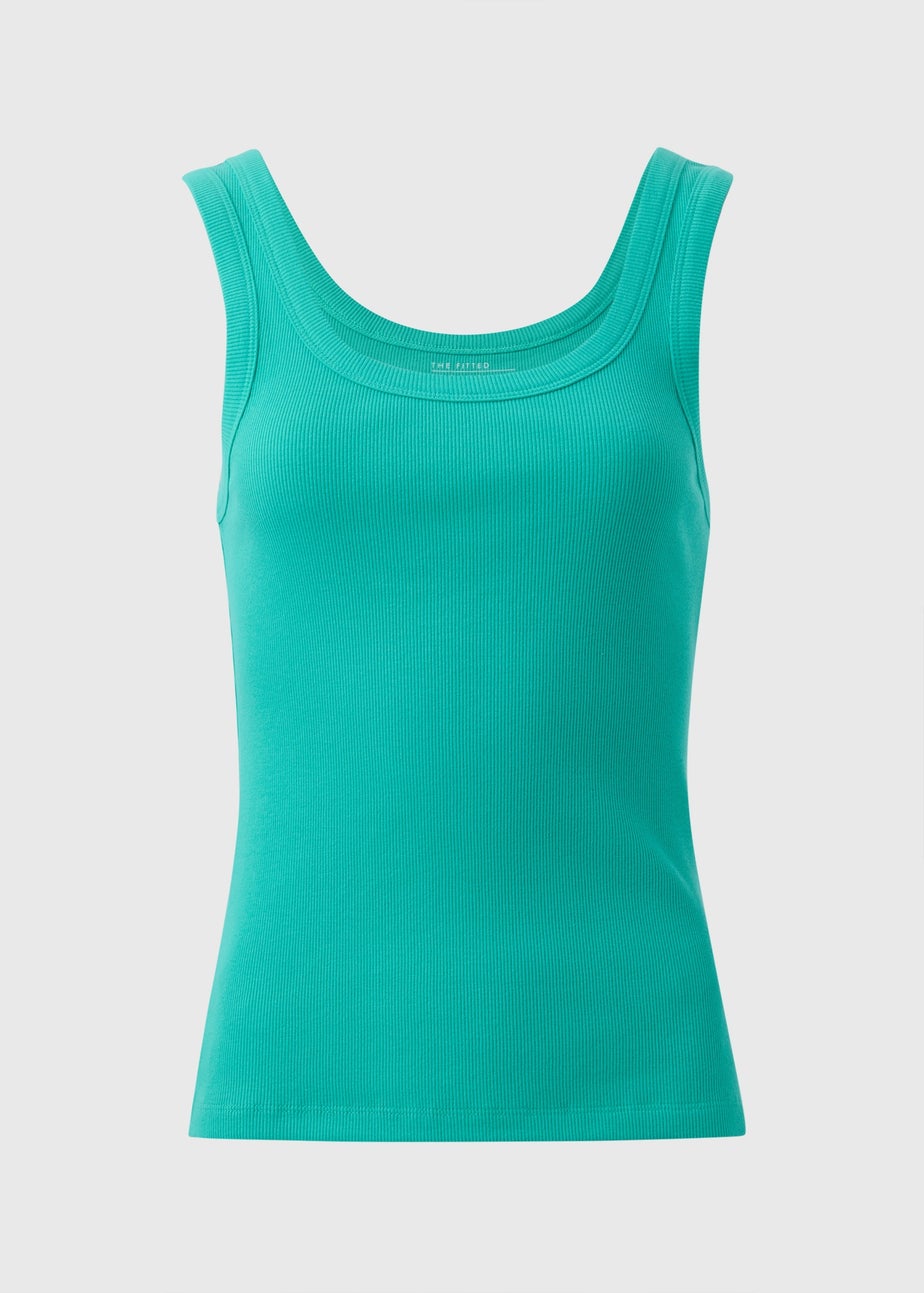 Green Ribbed Scoop Neck Vest Top