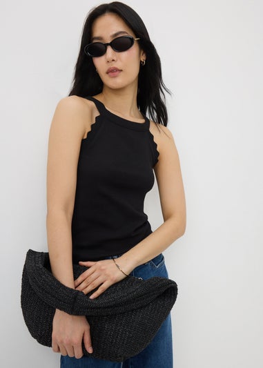 Black Scalloped Edge Racer Back Vest Top