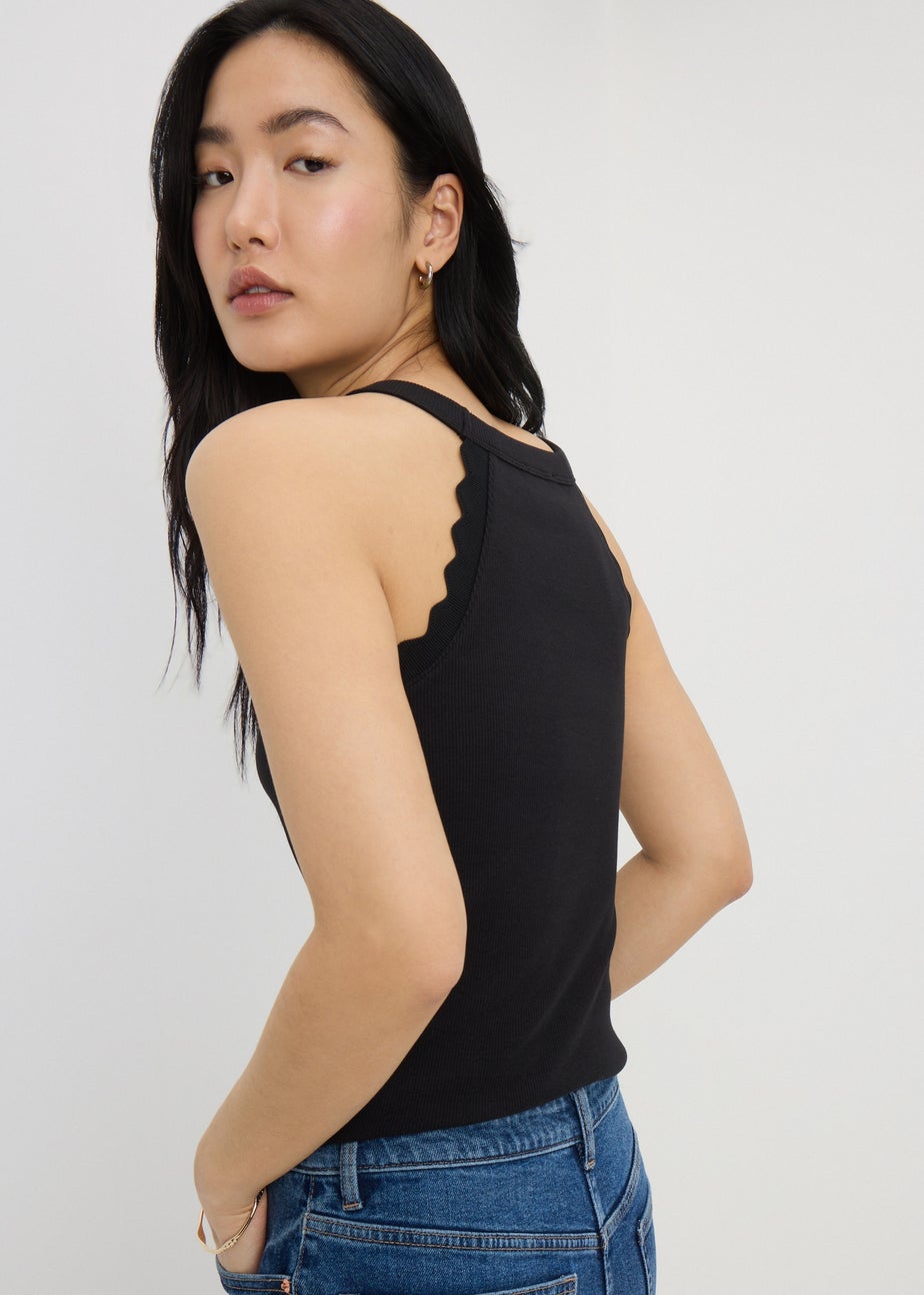 Black Scalloped Edge Racer Back Vest Top