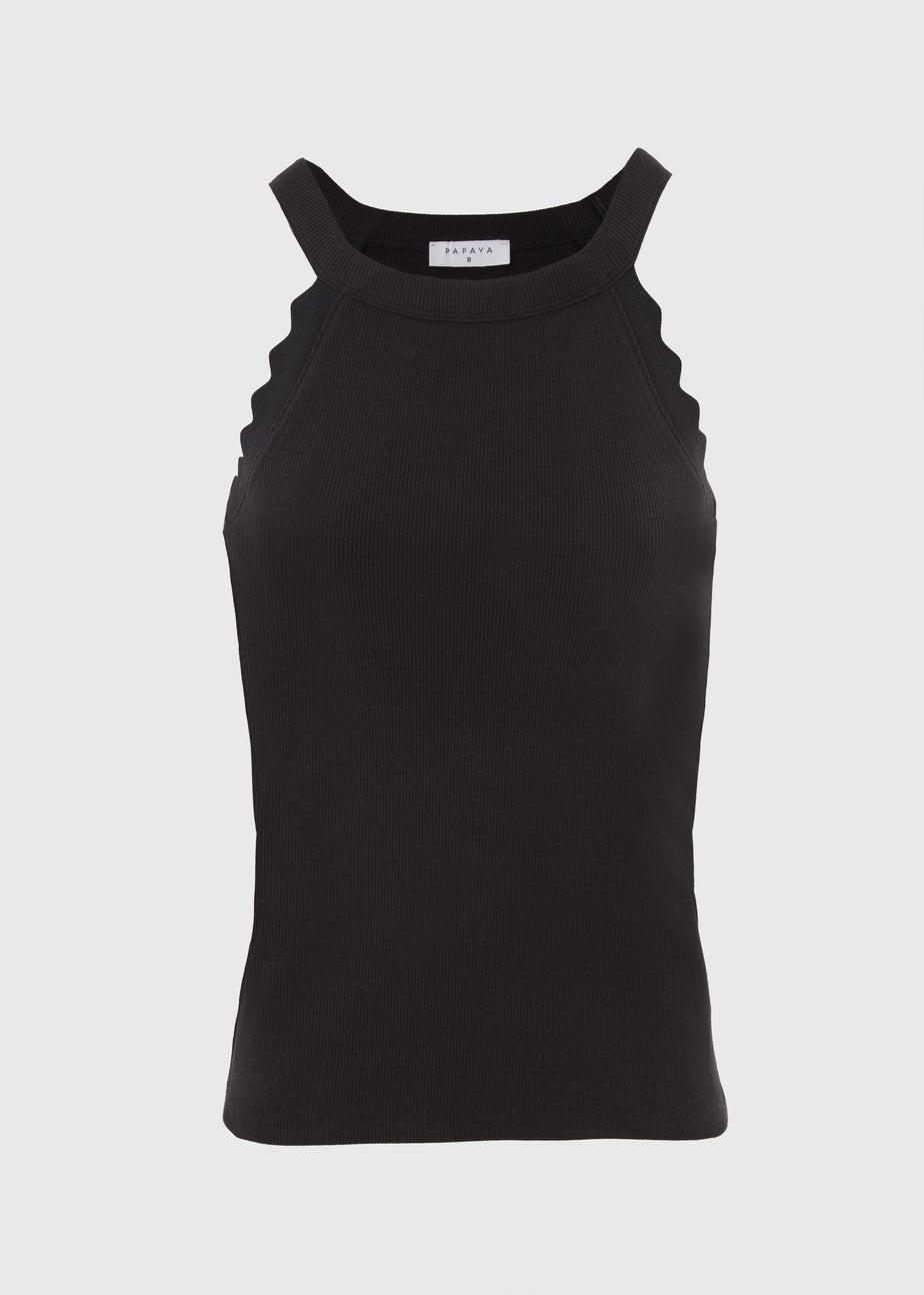 Black Scalloped Edge Racer Back Vest Top