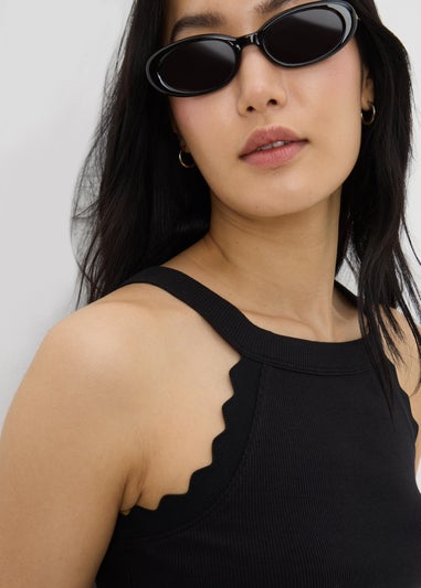 Black Scalloped Edge Racer Back Vest Top