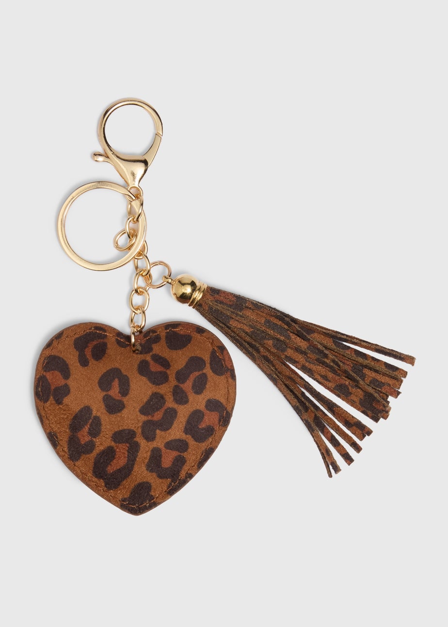 Brown Leopard Heart Keyring