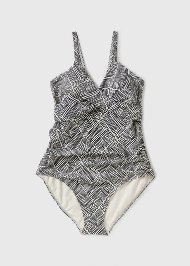 Black Mono Abstract Shapewear Swimsuit