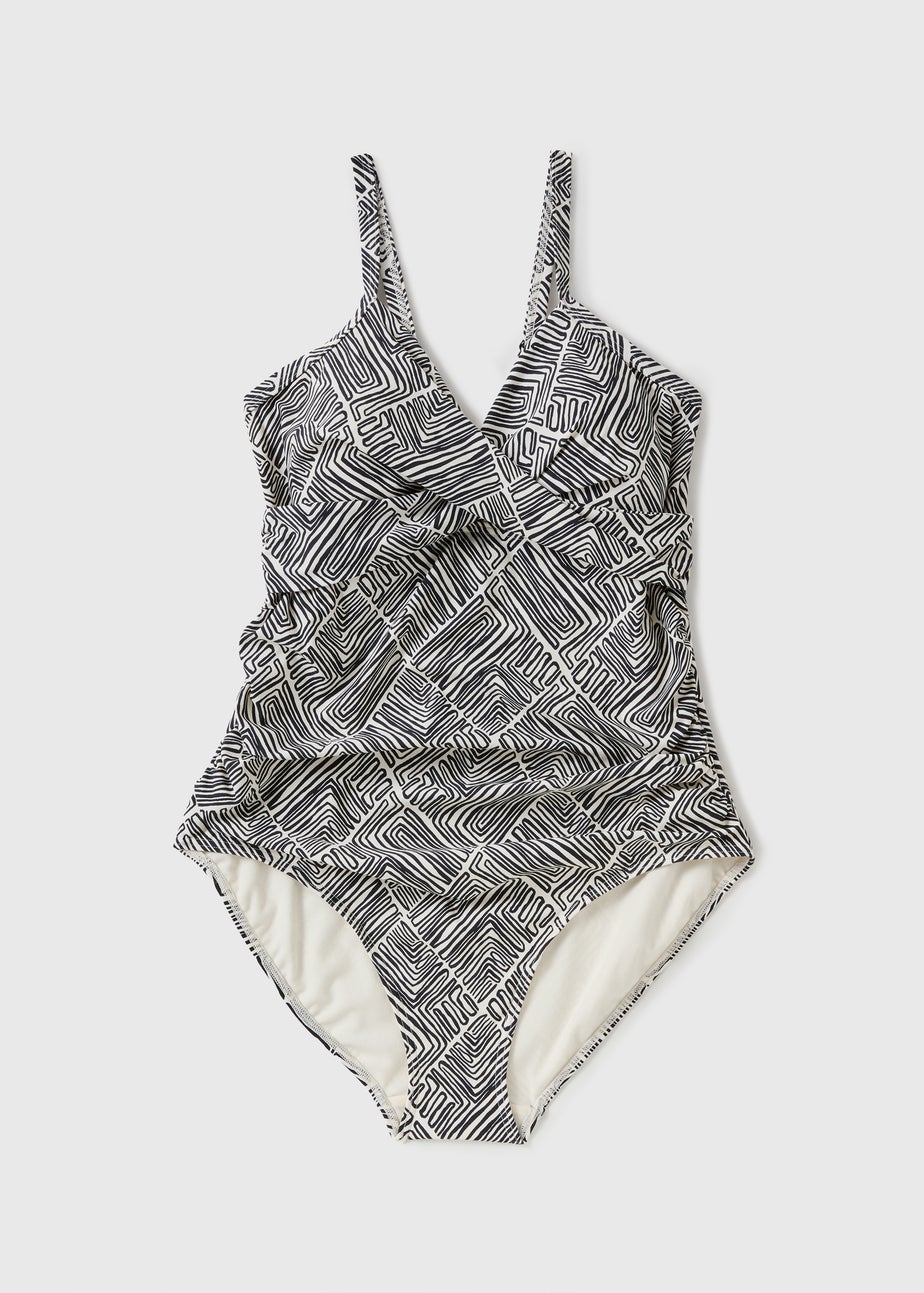 Black Mono Abstract Shapewear Swimsuit