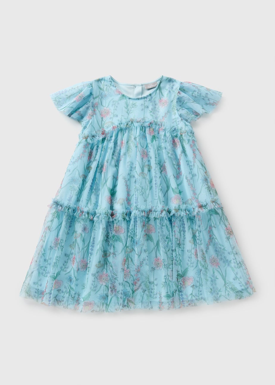 Girls Blue Chiffon Floral Dress (7-15yrs)