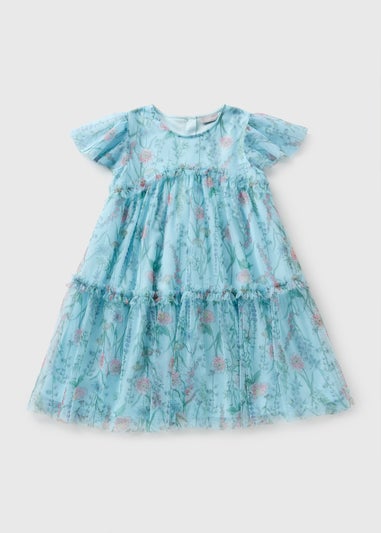 Girls Blue Chiffon Floral Dress (7-15yrs)