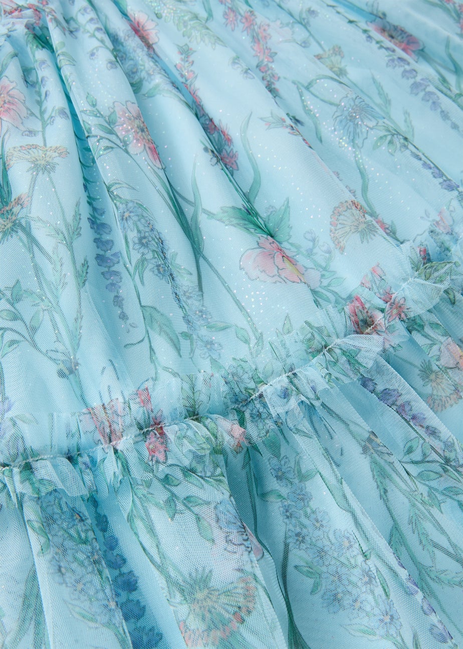 Girls Blue Chiffon Floral Dress (7-15yrs)