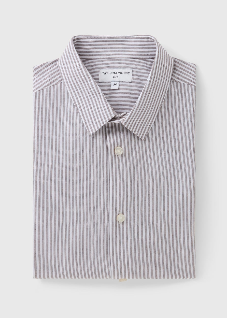 Taylor & Wright Brown Stripe Slim Fit Long Sleeve Shirt