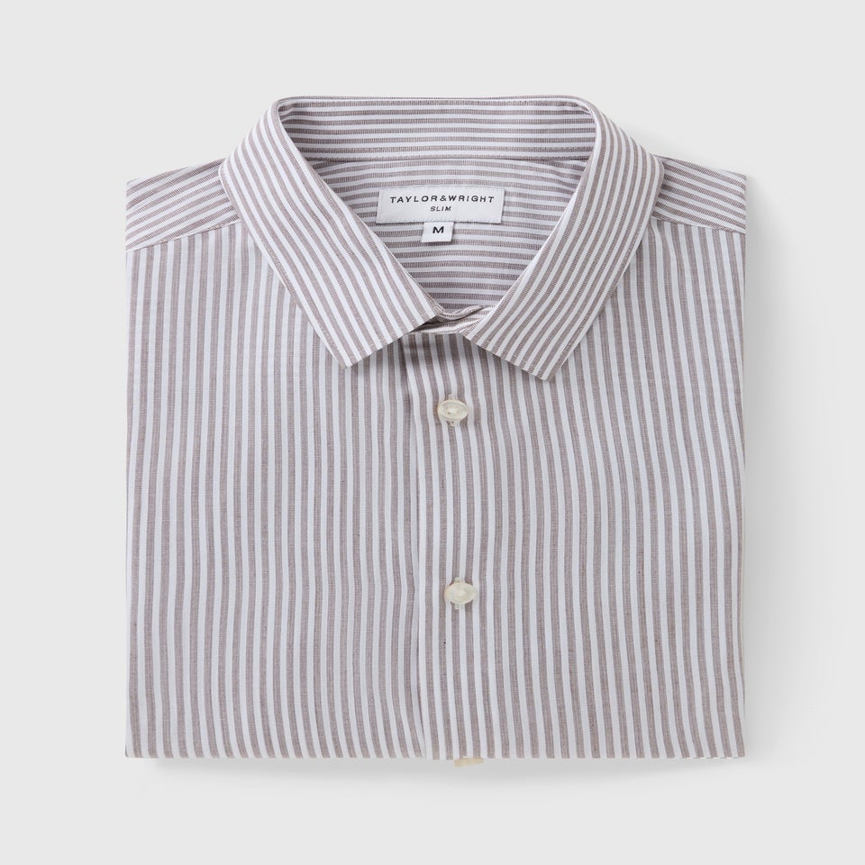 Taylor & Wright Brown Stripe Slim Fit Long Sleeve Shirt