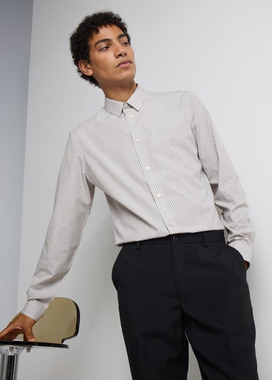 Taylor & Wright Brown Stripe Slim Fit Long Sleeve Shirt