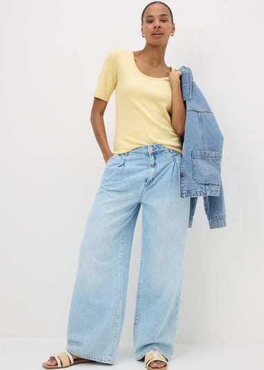 Yellow Scoop Neck Ribbed Fitted T-Shirt