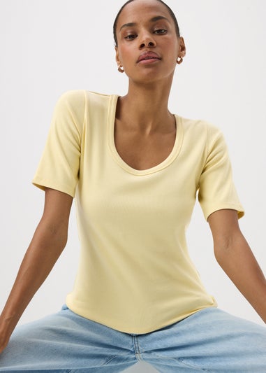 Yellow Scoop Neck Ribbed Fitted T-Shirt