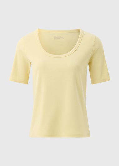 Yellow Scoop Neck Ribbed Fitted T-Shirt