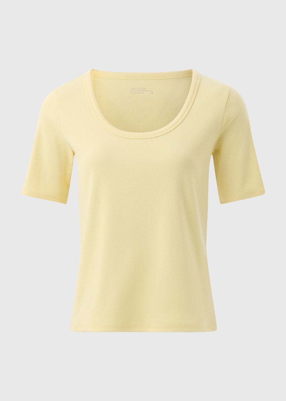 Yellow Scoop Neck Ribbed Fitted T-Shirt