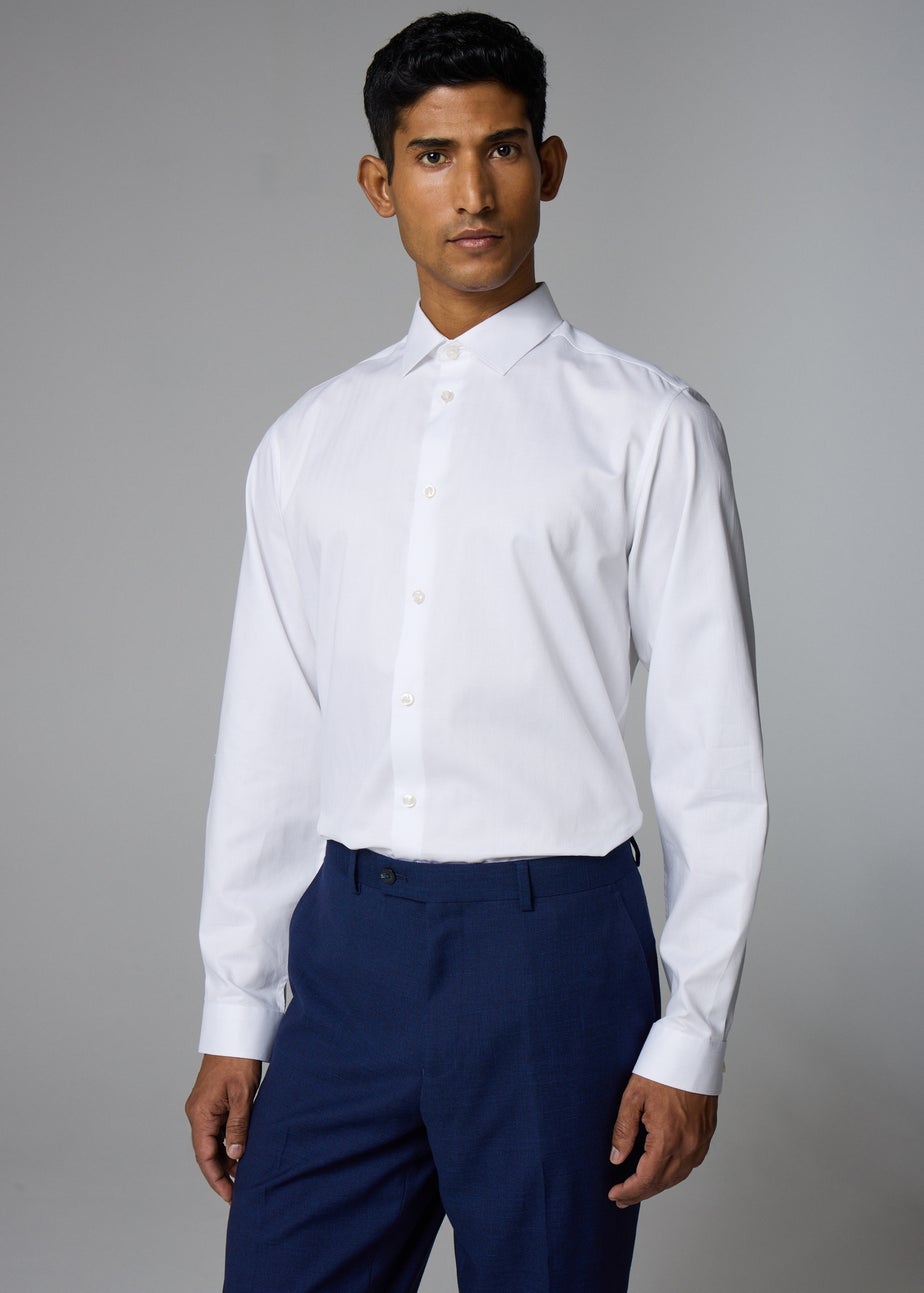 Taylor & Wright White Herringbone Regular Fit Shirt