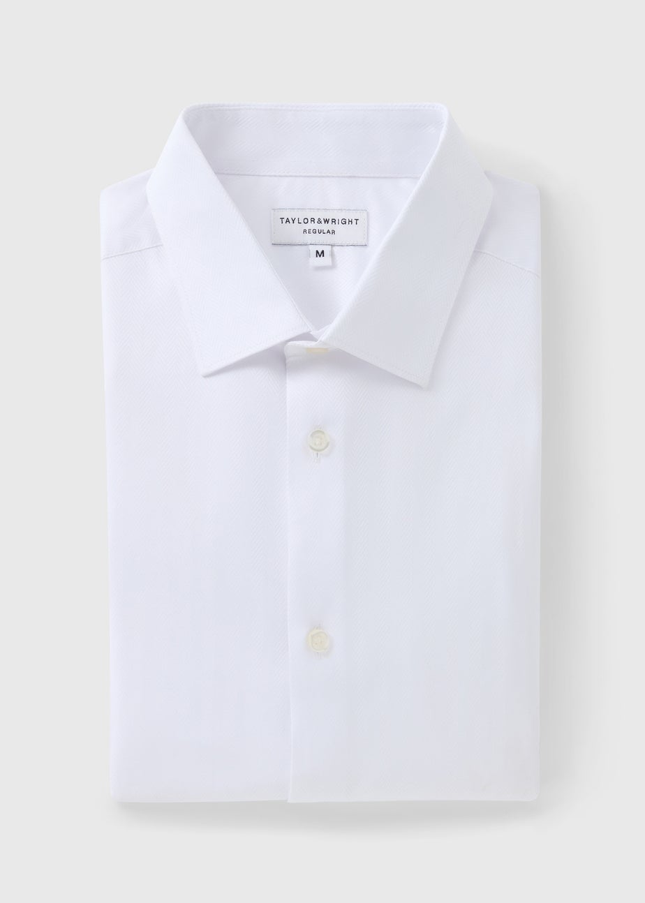 Taylor & Wright White Herringbone Regular Fit Shirt