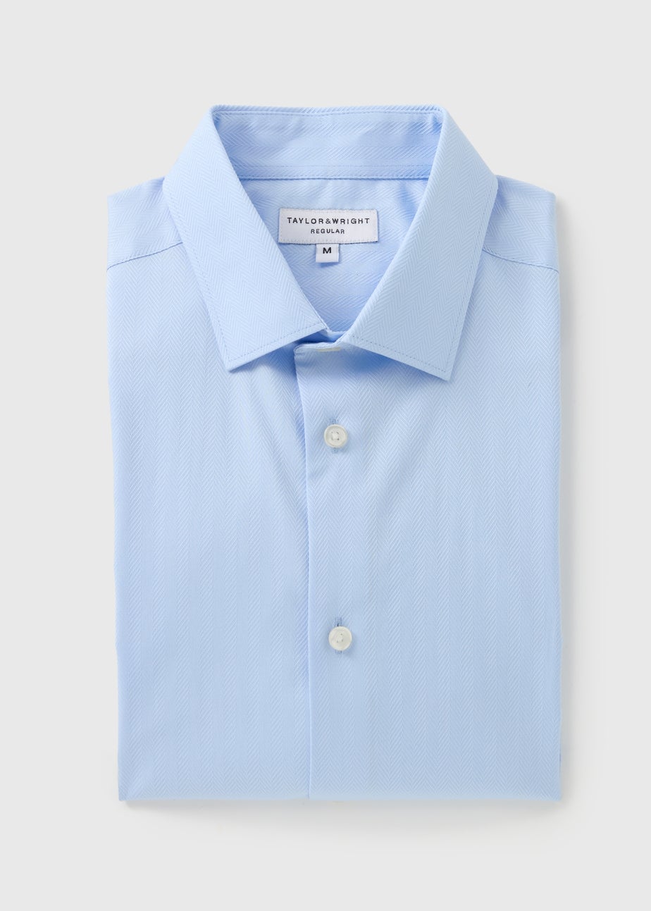 Taylor & Wright Blue Herringbone Regular Fit Shirt
