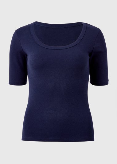 Navy Ribbed Scoop Neck Top