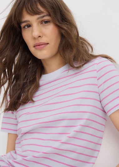 Pink Stripe Crew Neck T-Shirt