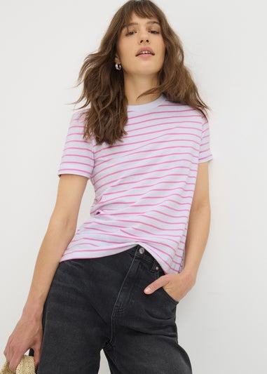 Pink Stripe Crew Neck T-Shirt