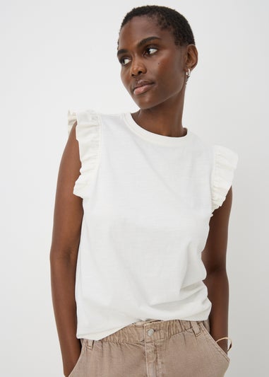 White Ruffle Sleeve T-Shirt