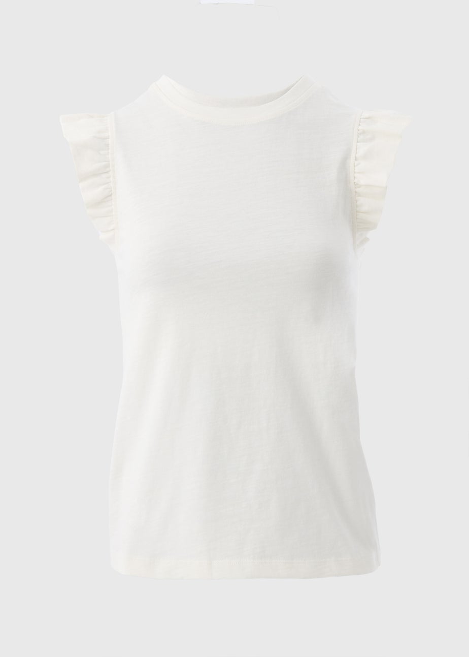 White Ruffle Sleeve T-Shirt