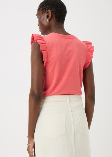 Coral Ruffle Sleeve T-Shirt